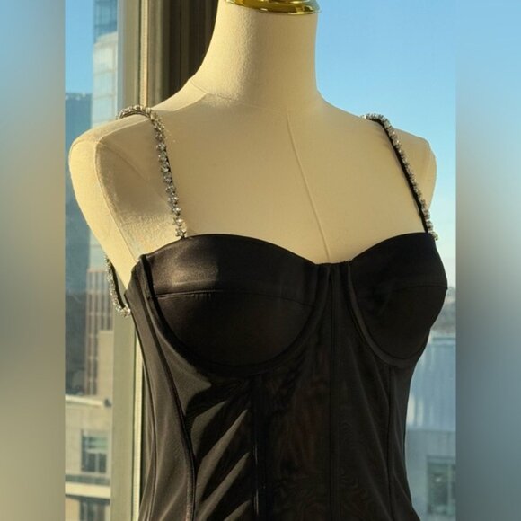 🆕 REBECCA VALLANCE 🧿 NWOT Eclipse Bodysuit, Black Mesh, Star Jewels, Sz US 6 - Picture 7 of 15